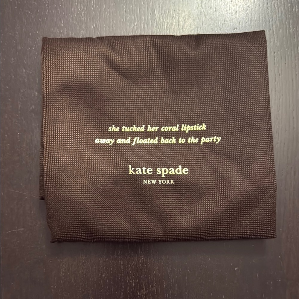 Kate Spade Dark Brown Fabric Pouch with Gold Text